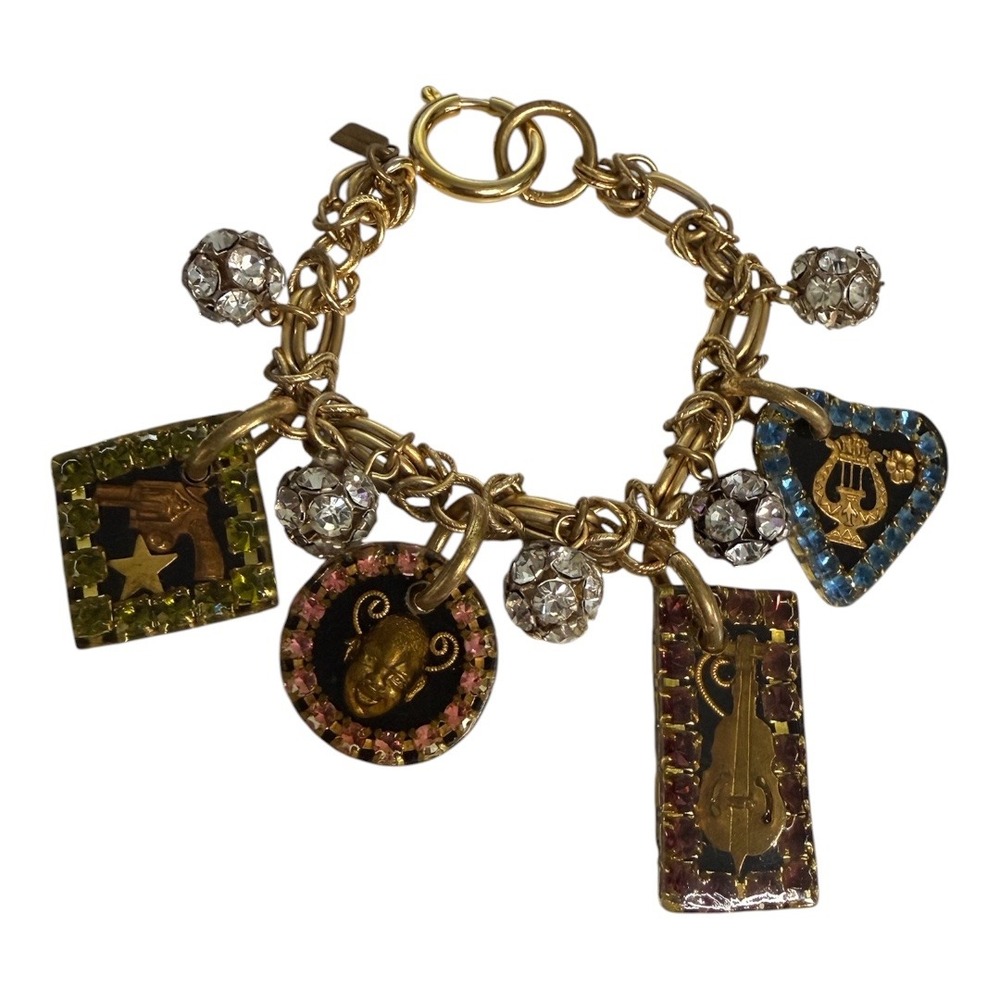 Maximal Art John Wind Charm Bracelet Women Gold Multi Rhinestone Music Eclectic